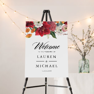 Red Amaryllis Botanical Winter Wedding Welcome Foam Board
