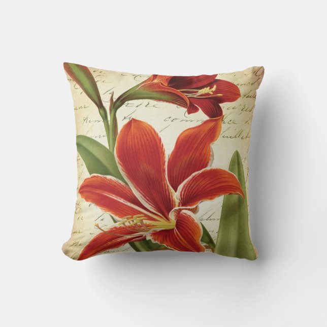 Red Amaryllis Christmas Flower Botanical Throw Pillow (Front)