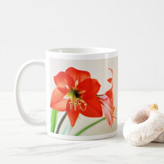 Red Amaryllis Flower Coffee Mug (With Donut)