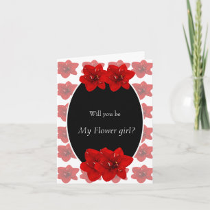 Red Amaryllis Flower girl Letterpress Thank You Card