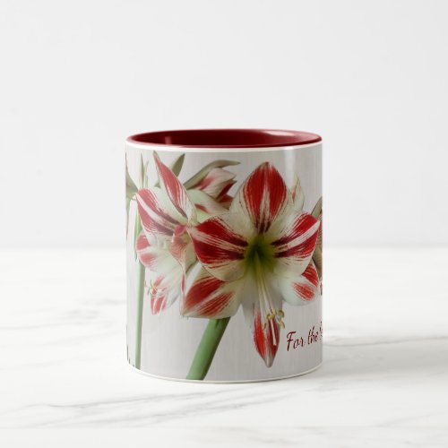 Red amaryllis flower mug with custom text