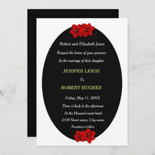 Red Amaryllis flower wedding Invitation