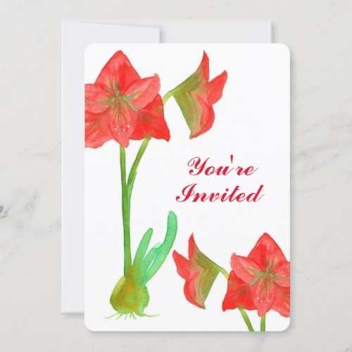 Red Amaryllis Flowers 50th Birthday Party Invite