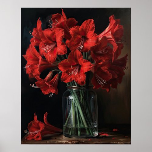 Red Amaryllis Flowers Art Print Poster