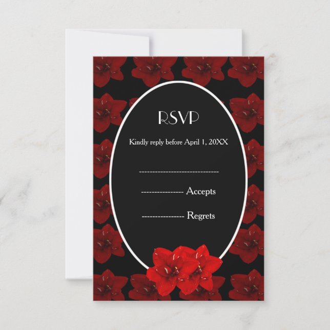 Red Amaryllis gold wedding RSVP (Front)