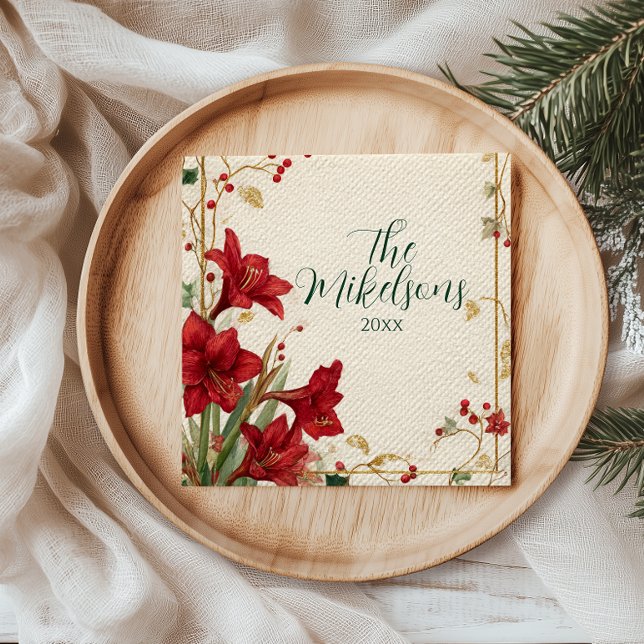 Red Amaryllis Rustic Christmas Napkins (Creator Uploaded)