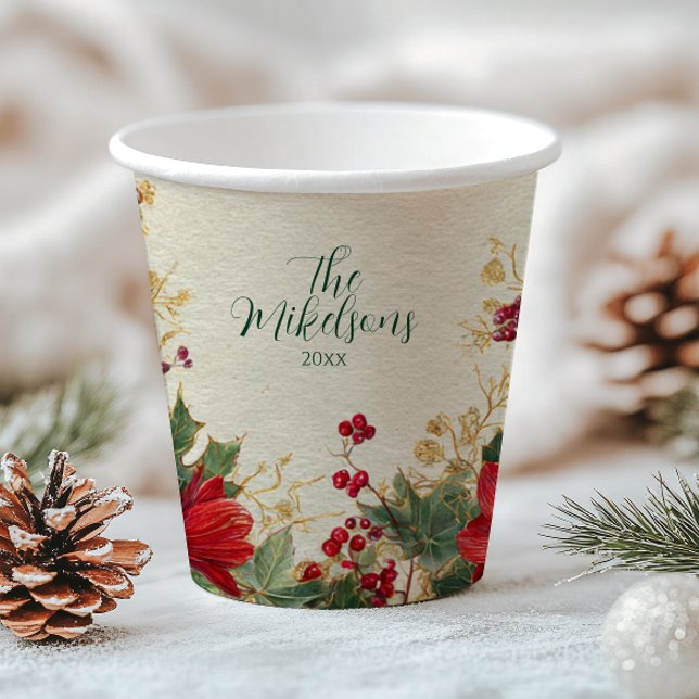 Red Amaryllis Rustic Holiday Christmas Paper Cups (Creator Uploaded)