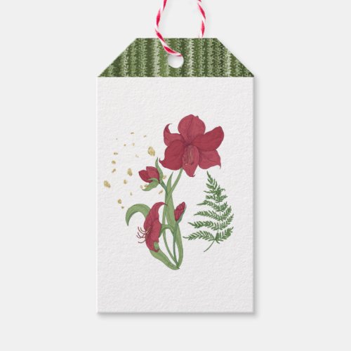 Red Amaryllis Shades of Fir Greens Winter Gift Tag