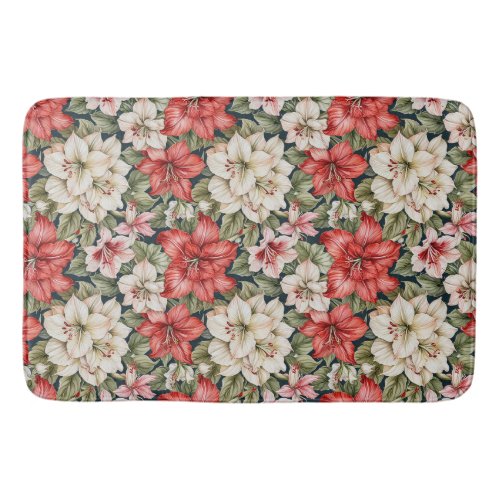 Red Amaryllis  White Azalea Christmas Bath Mat