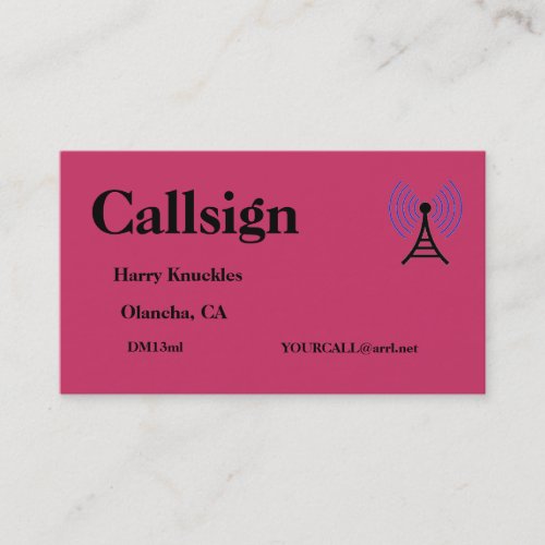 Red Amateur Radio Call Sign Business Card