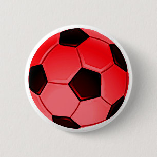 Red American Soccer or Association Football Ball Pinback Button