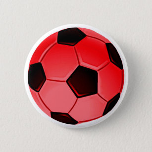 Red American Soccer or Association Football Ball Pinback Button