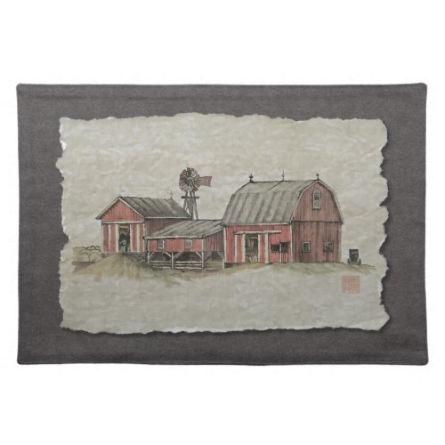 Red Amish Barn  Windmill Cloth Placemat