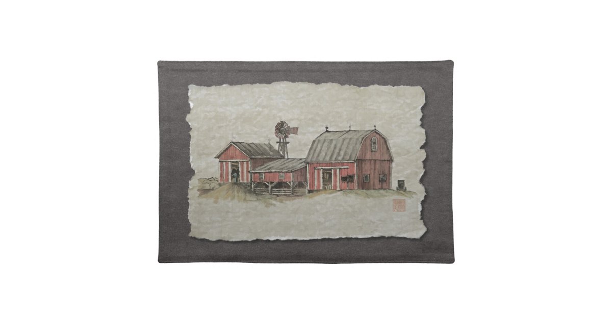 Red Amish Barn & Windmill Cloth Placemat Zazzle