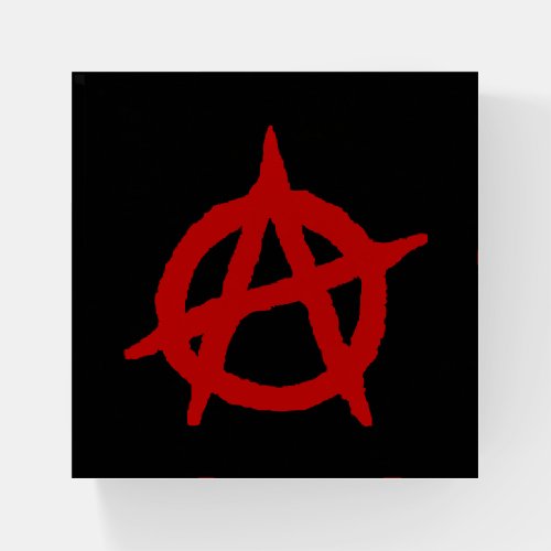 Red Anarchy Symbol on Black Paperweight