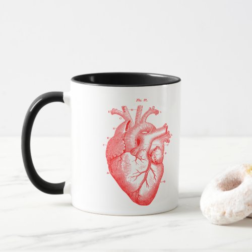 Red Anatomical Heart Vintage Art White Black Mug