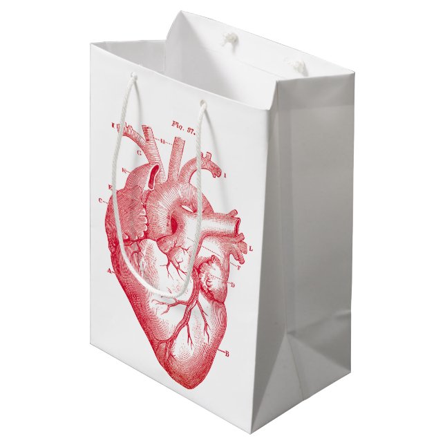 Red Anatomical Heart Vintage Print Medium Gift Bag (Front Angled)