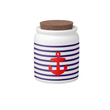 Red Anchor And Navy Blue Sailor Stripes Candy Jar