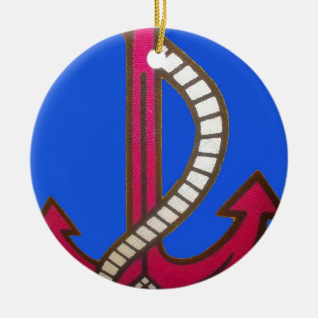 Red Anchor Art Print Ceramic Ornament (Front)