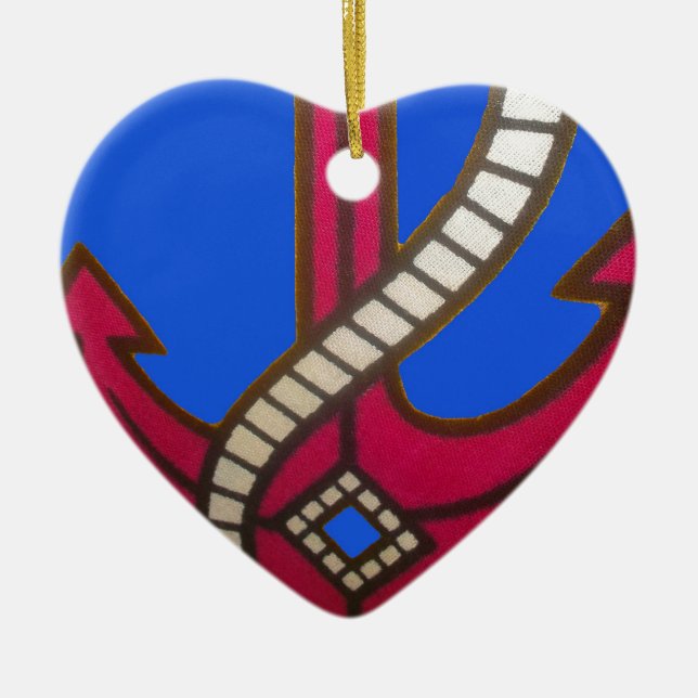 Red Anchor Art Print Ceramic Ornament (Front)