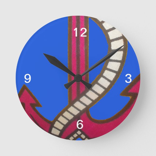 Red Anchor Art Print Round Clock (Front)