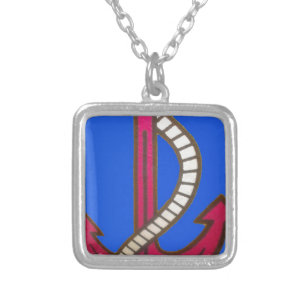 Red Anchor Art Print Silver Plated Necklace