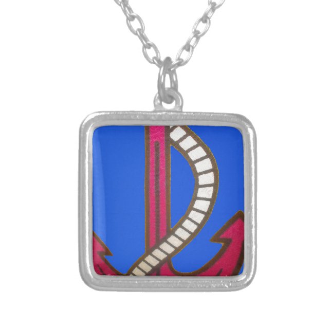 Red Anchor Art Print Silver Plated Necklace (Front)
