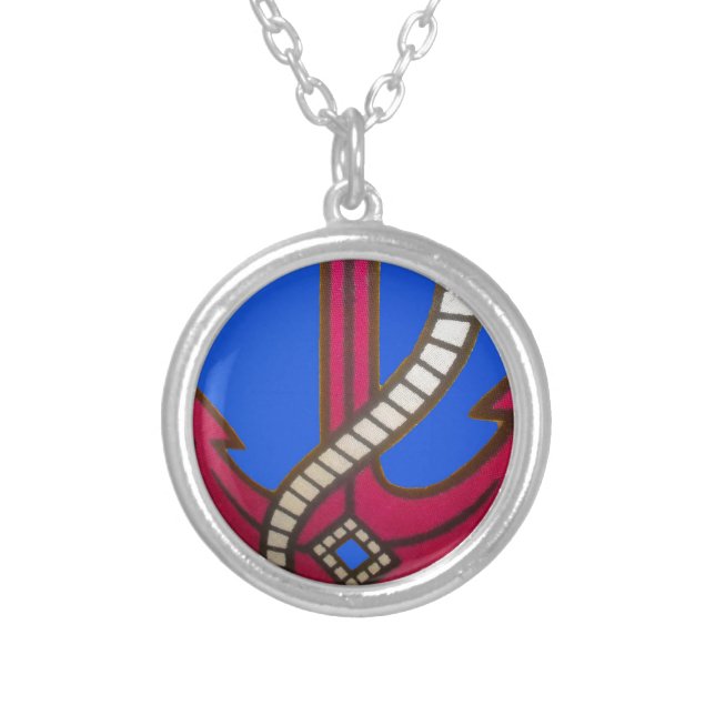 Red Anchor Art Print Silver Plated Necklace (Front)
