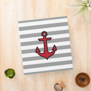 Red Anchor, Boat Anchor, Ship Anchor, Stripes Binder