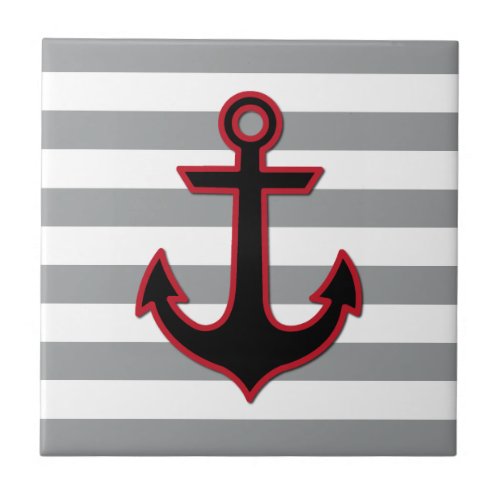 Red Anchor Boat Anchor Ship Anchor Stripes Ceramic Tile