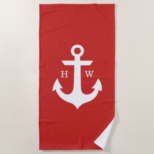 Red Anchor Monogram Beach Towel