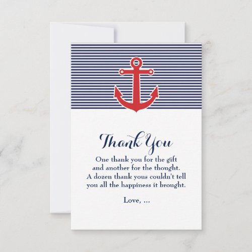 Red Anchor Nautical Blue  White Thank You Card