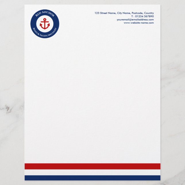 Red Anchor Nautical Boat Yacht Nautical Related  Letterhead (Front)