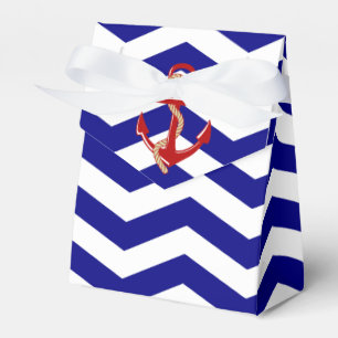 Red Anchor Nautical Chevron Stripes Favor Boxes