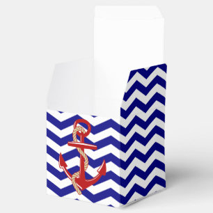 Red Anchor Nautical Chevron Stripes Favor Boxes