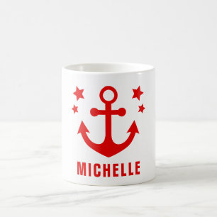 Red Anchor Nautical Clipart & Stars Coffee Mug