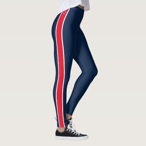 Red Anchor Nautical Red White Stripes Navy Blue Le Leggings