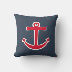 Red Anchor Nautical Throw Pillow