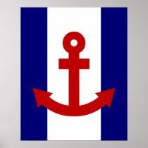 Red Anchor navy & white stripes print poster
