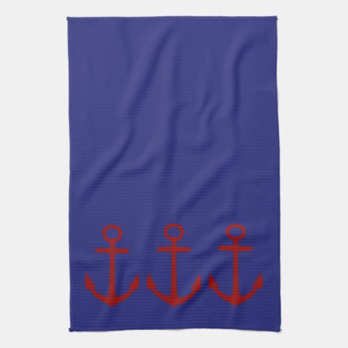 Red Anchor on Blue Nautical Kitchen Towel