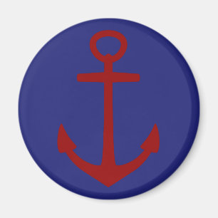 Red Anchor on Blue Nautical Magnet