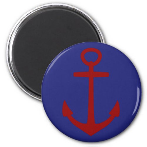 Red Anchor on Blue Nautical Magnet