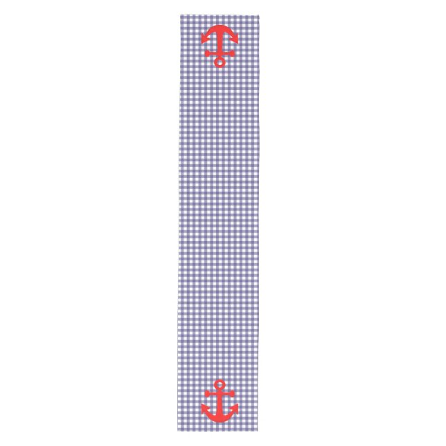 Red Anchor on Checkered gingham Pattern Medium Table Runner (Front)