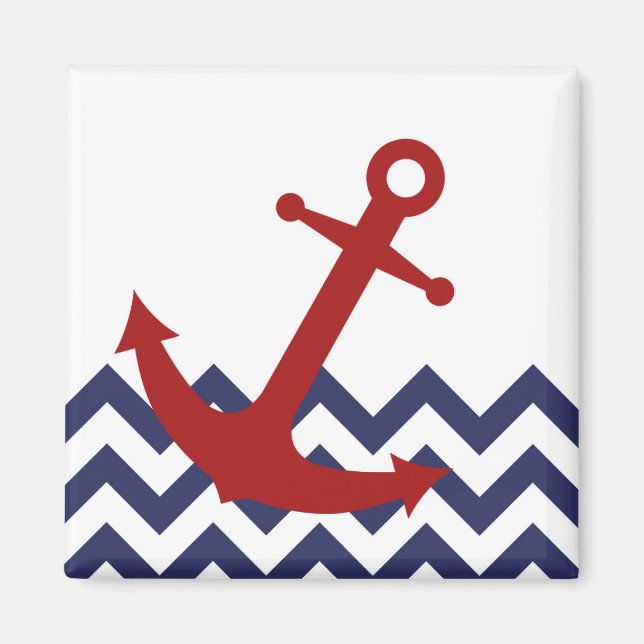 Red Anchor on Chevron Ocean Magnet (Front)
