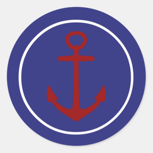 Red Anchor on Nautical Blue Background Classic Round Sticker