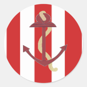 Red Anchor on Red and White Stripes Classic Round Sticker