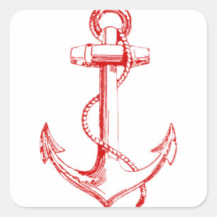 Red Anchor Square Sticker