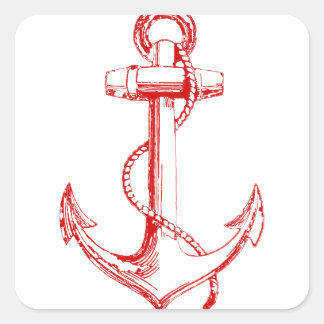 Red Anchor Square Sticker
