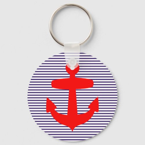 Red Anchor with Navy Blue Breton Stripes Keychain
