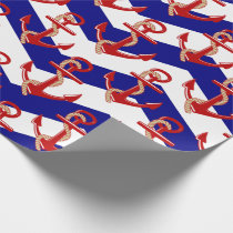 Red Anchors Nautical Chevron Stripes Pattern Wrapping Paper